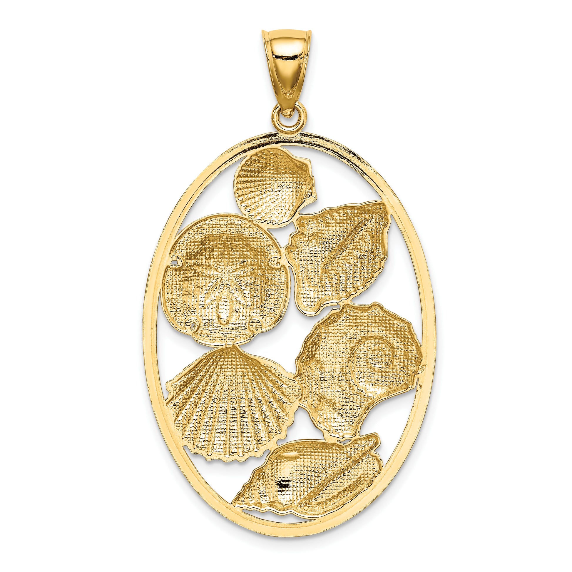 14k with White Rhodium Shell Cluster In Oval Frame Charm