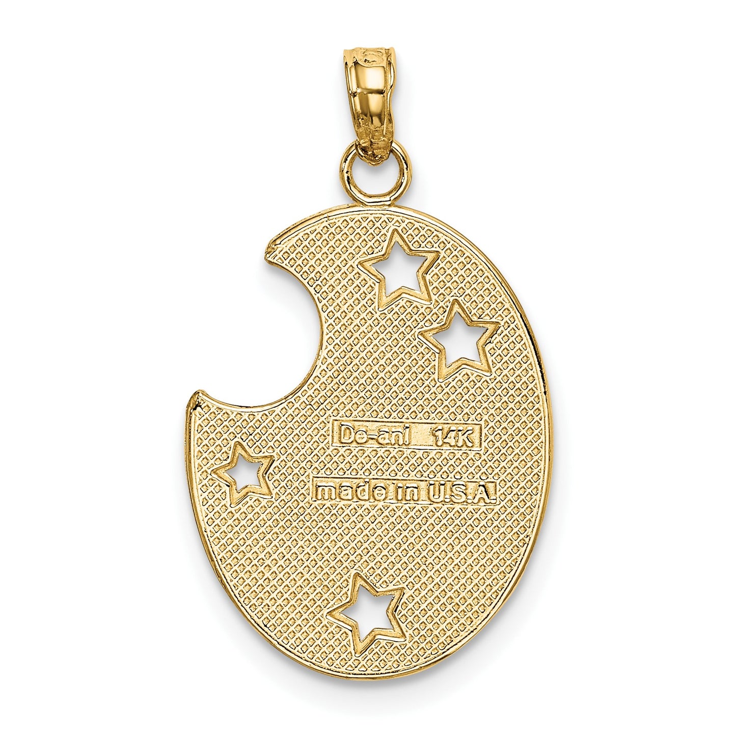 14k and White Rhodium WISH DREAM BELIEVE Moon and Stars Charm