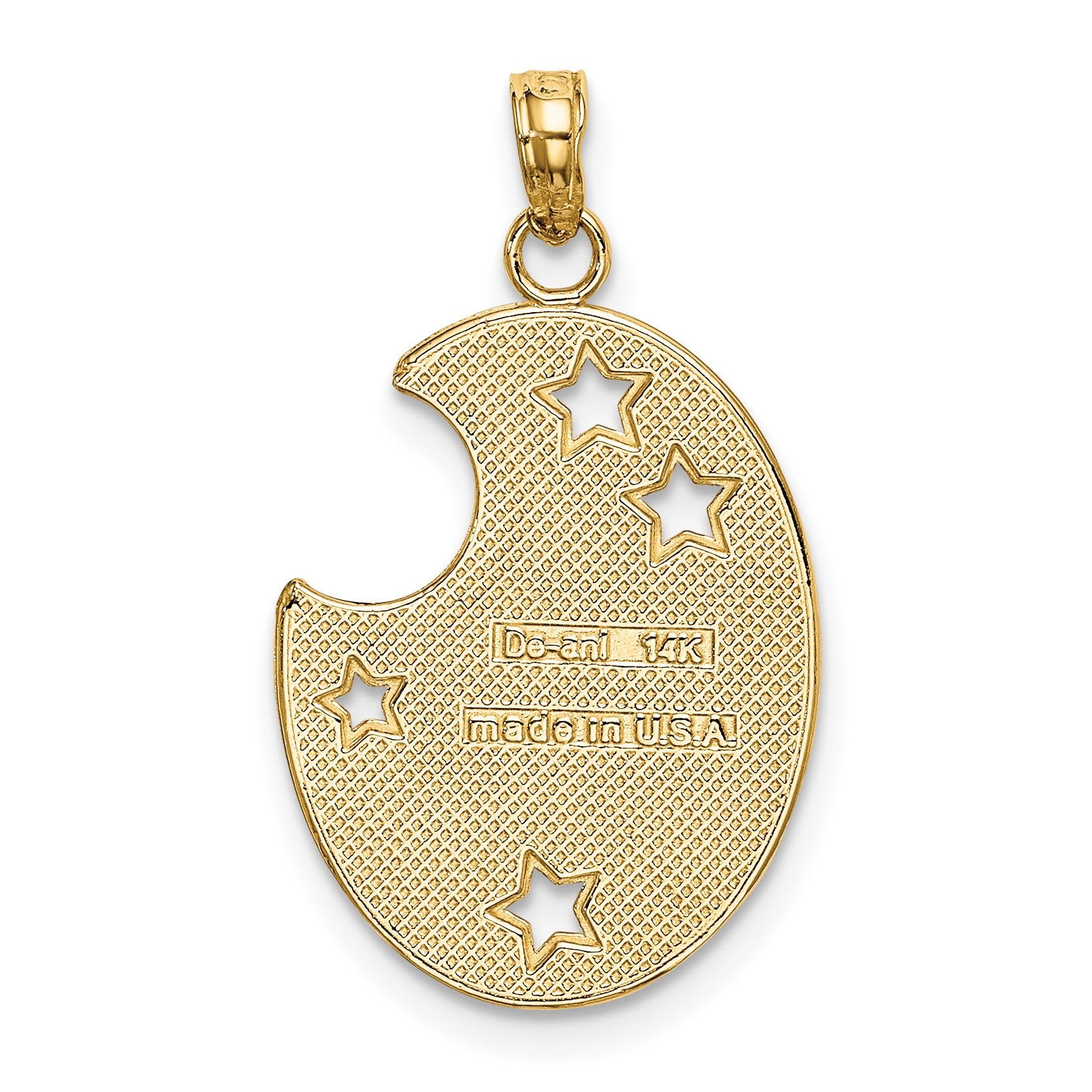 14k and White Rhodium WISH DREAM BELIEVE Moon and Stars Charm