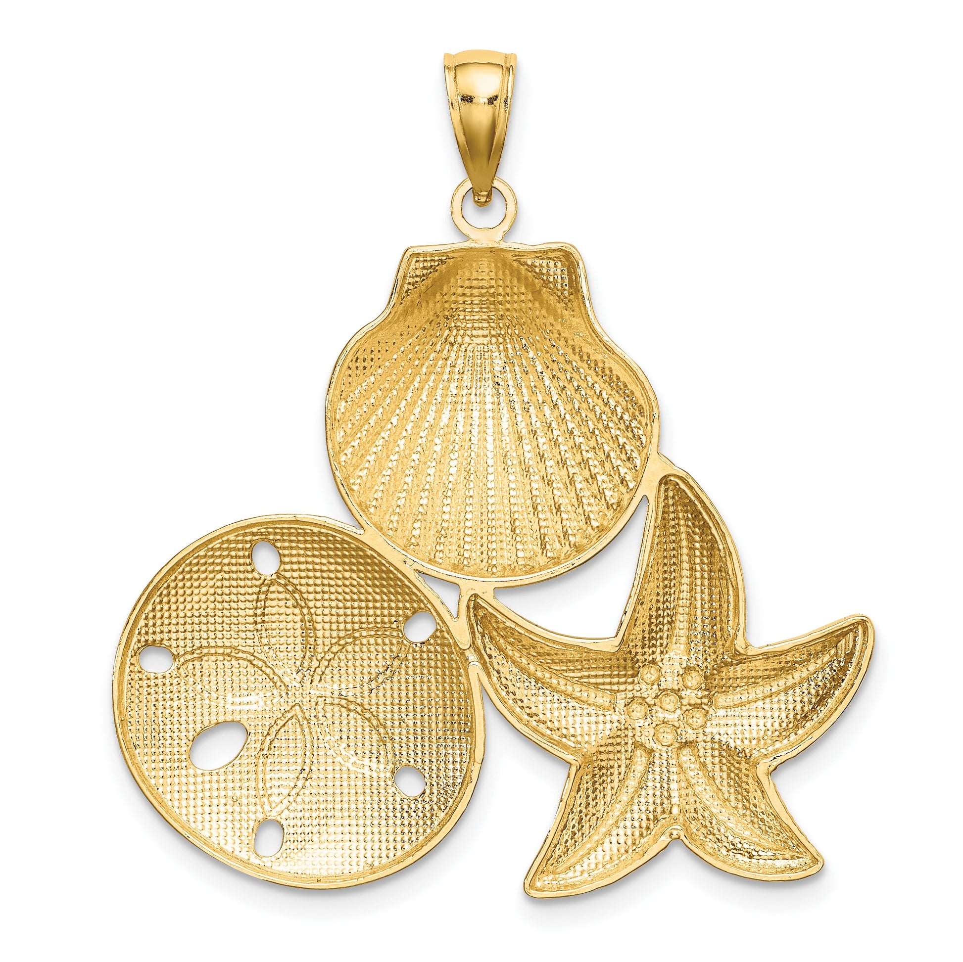 14k with White Rhodium Diamond-cut Scallop Starfish Sand Dollar Charm