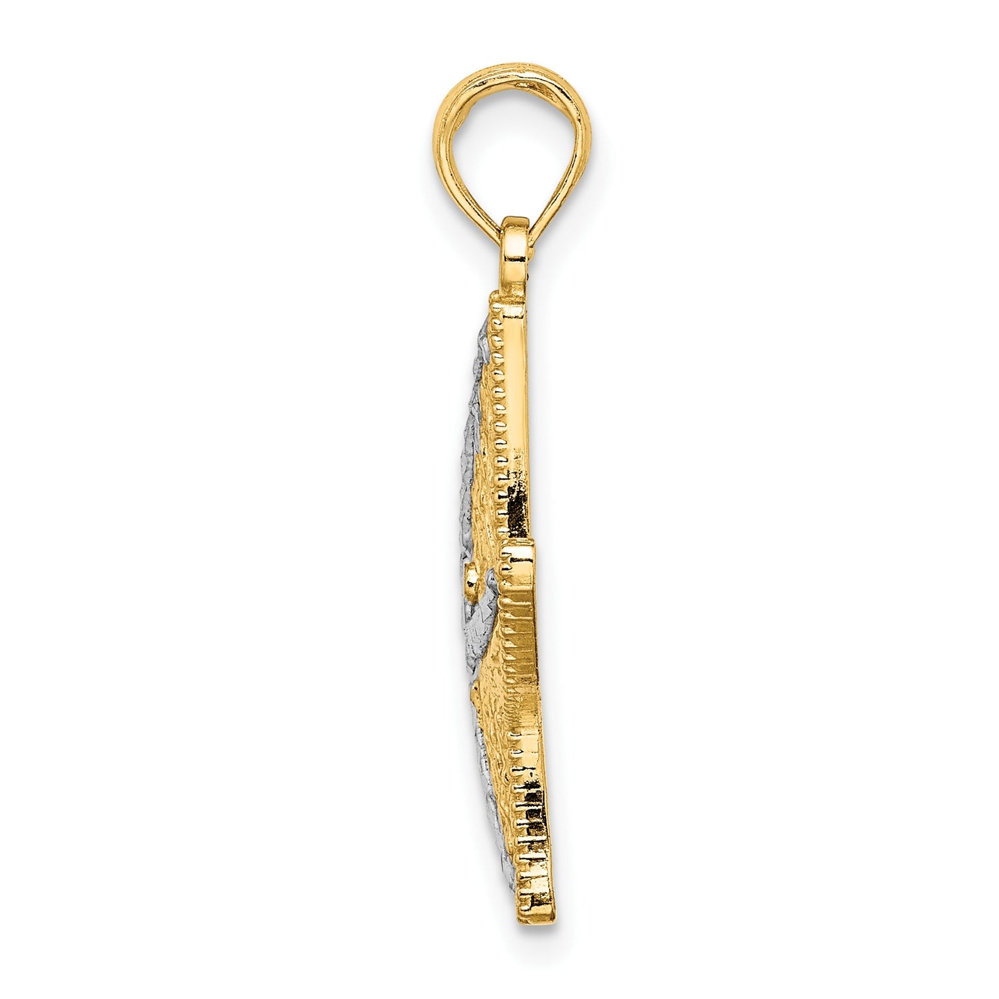 14K and White Rhodium Diamond-cut Small Starfish Charm
