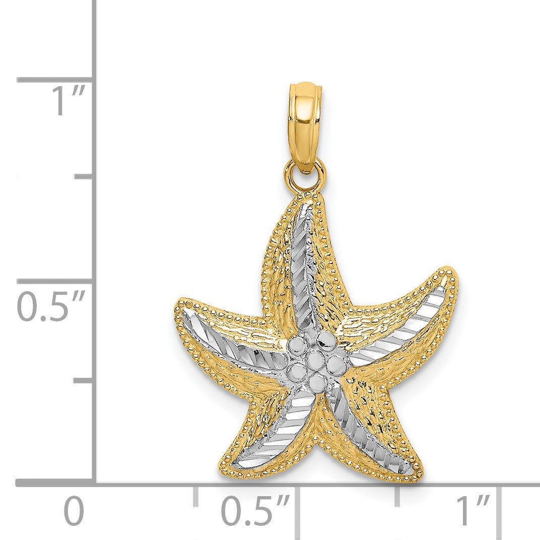 14K and White Rhodium Diamond-cut Small Starfish Charm