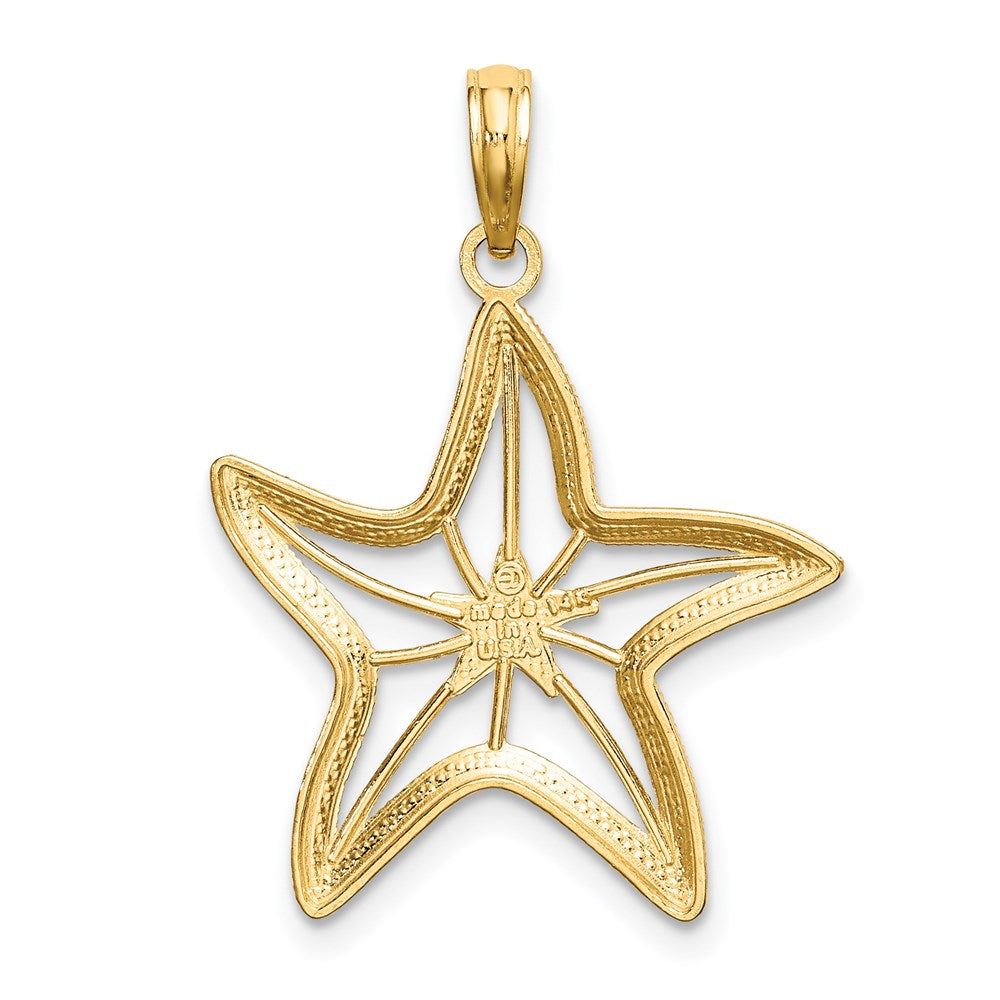 14K with White Rhodium Diamond-cut Starfish W/ Star Charm