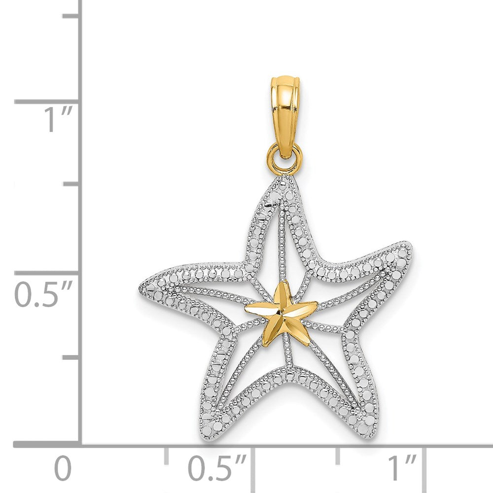 14K with White Rhodium Diamond-cut Starfish W/ Star Charm