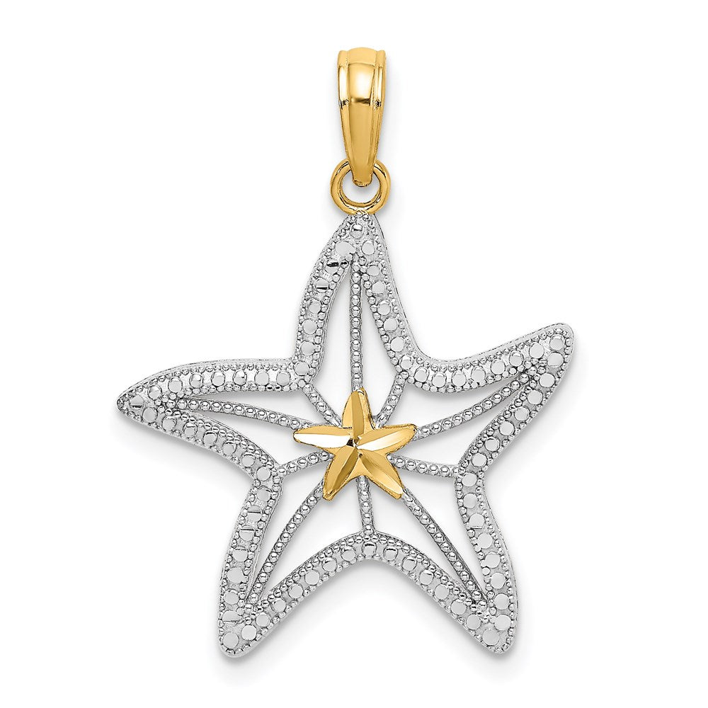 14K with White Rhodium Diamond-cut Starfish W/ Star Charm