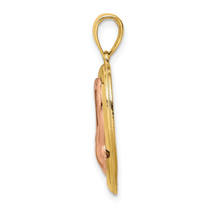 14K Two-Tone with White Rhodium Dolphins In Heart Frame Charm