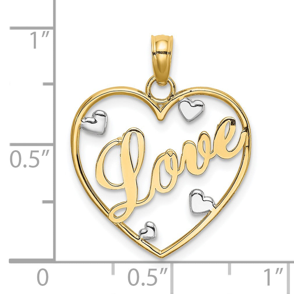 14k and White Rhodium LOVE with Hearts Pendant
