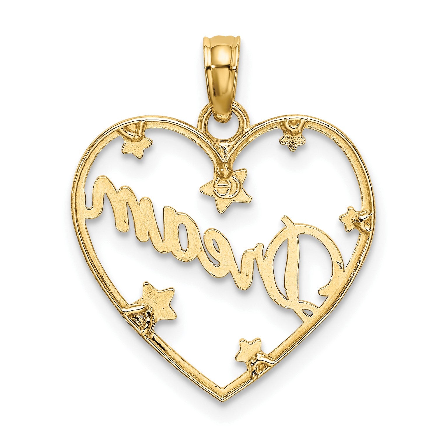 14k and White Rhodium Diamond-cut DREAM Heart with Stars Charm