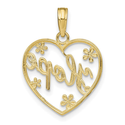 14k and White Rhodium Hope In Heart with Flowers Charm