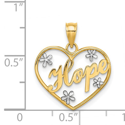 14k and White Rhodium Hope In Heart with Flowers Charm