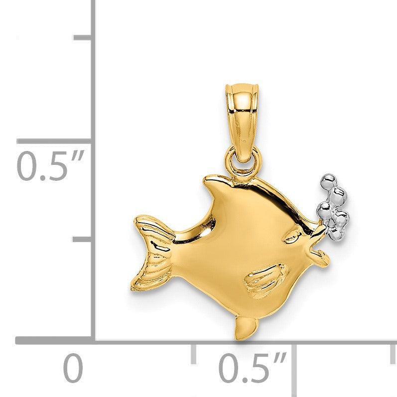 14k and White Rhodium 2-D Fish with Bubbles Charm