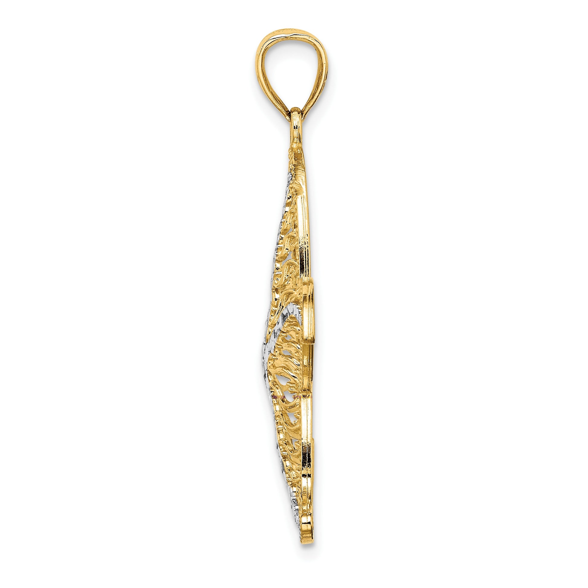 14K with White Rhodium Starfish Filigree Charm