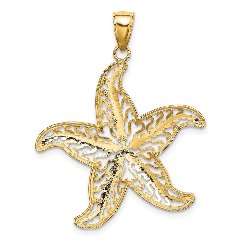 14K with White Rhodium Starfish Filigree Charm