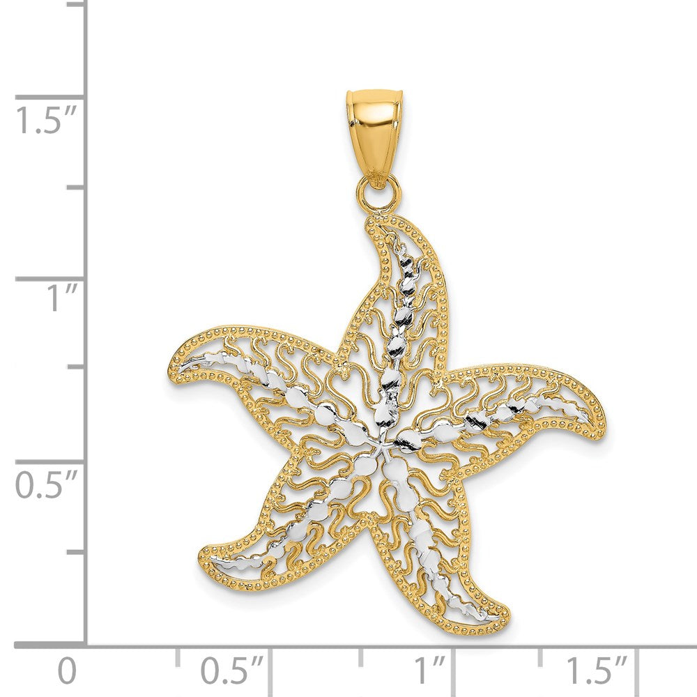 14K with White Rhodium Starfish Filigree Charm