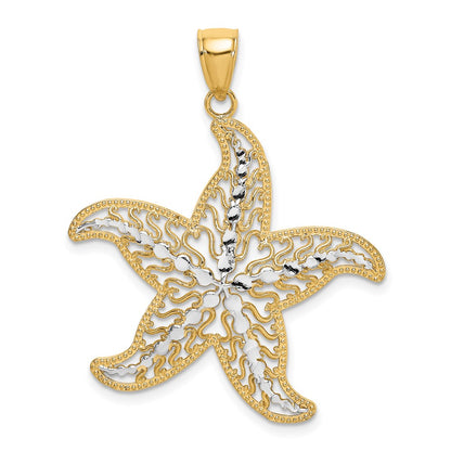 14K with White Rhodium Starfish Filigree Charm