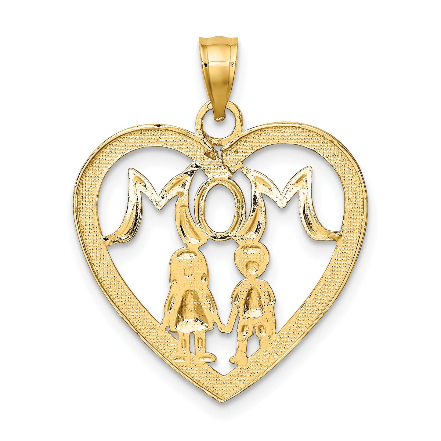 14k with White Rhodium MOM Heart with 2 Kids Charm