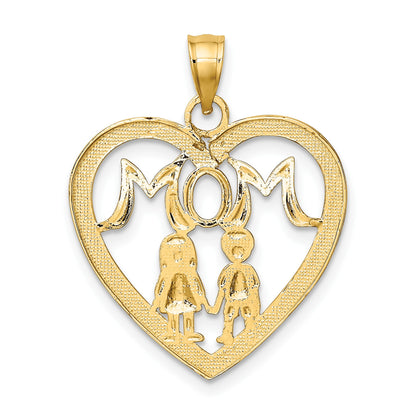14k with White Rhodium MOM Heart with 2 Kids Charm
