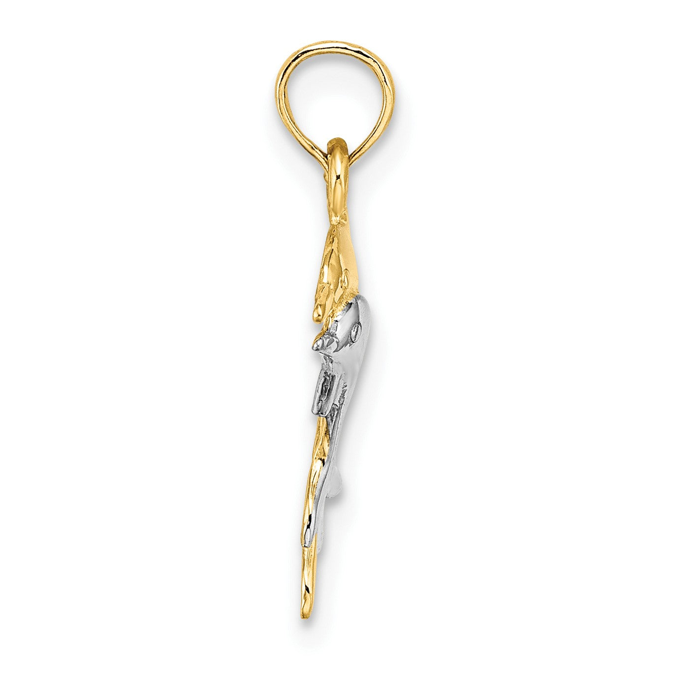 14K and White Rhodium 2-D Polished Dolphins Charm