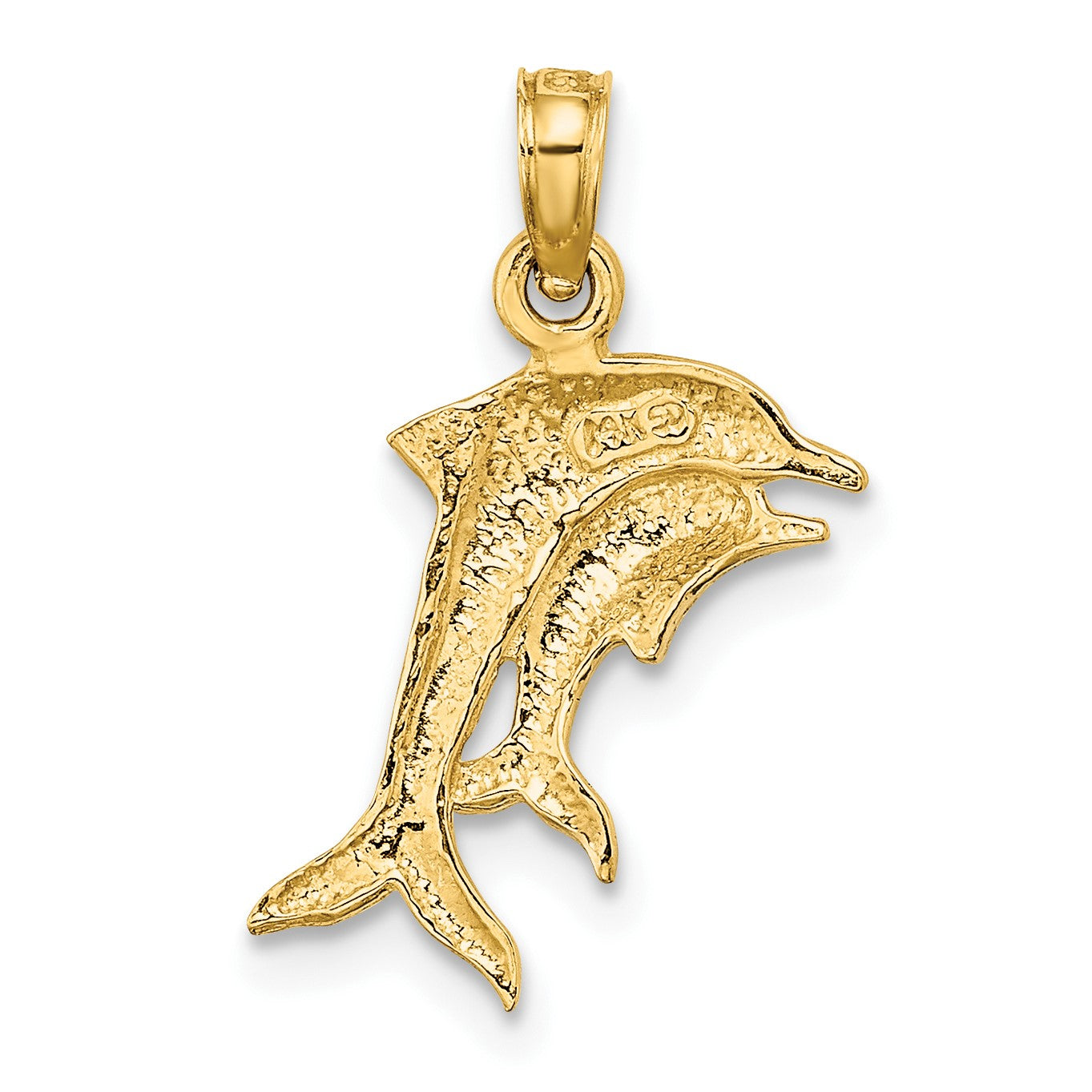 14K and White Rhodium 2-D Polished Dolphins Charm