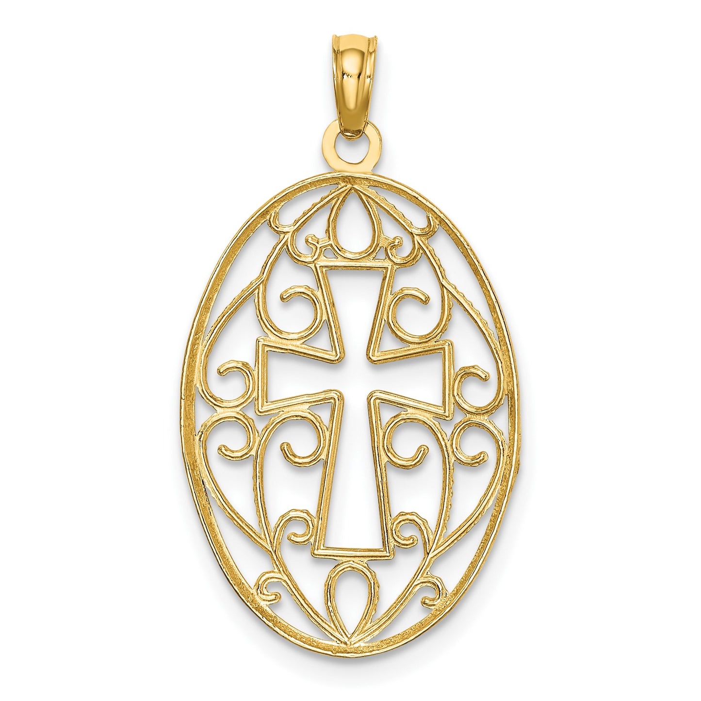 14K with White Rhodium Beaded Filigree Cross Charm