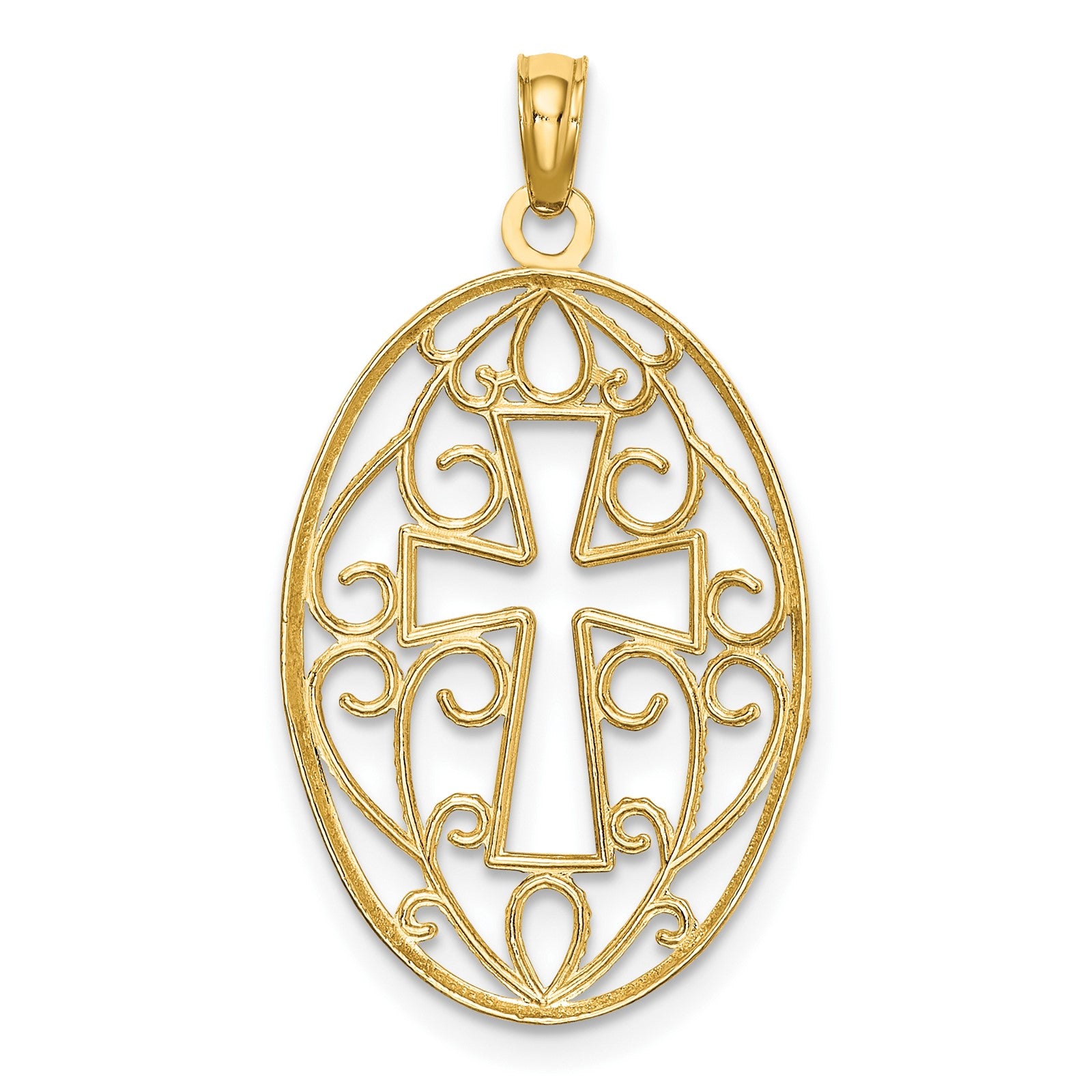 14K with White Rhodium Beaded Filigree Cross Charm