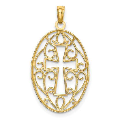 14K with White Rhodium Beaded Filigree Cross Charm