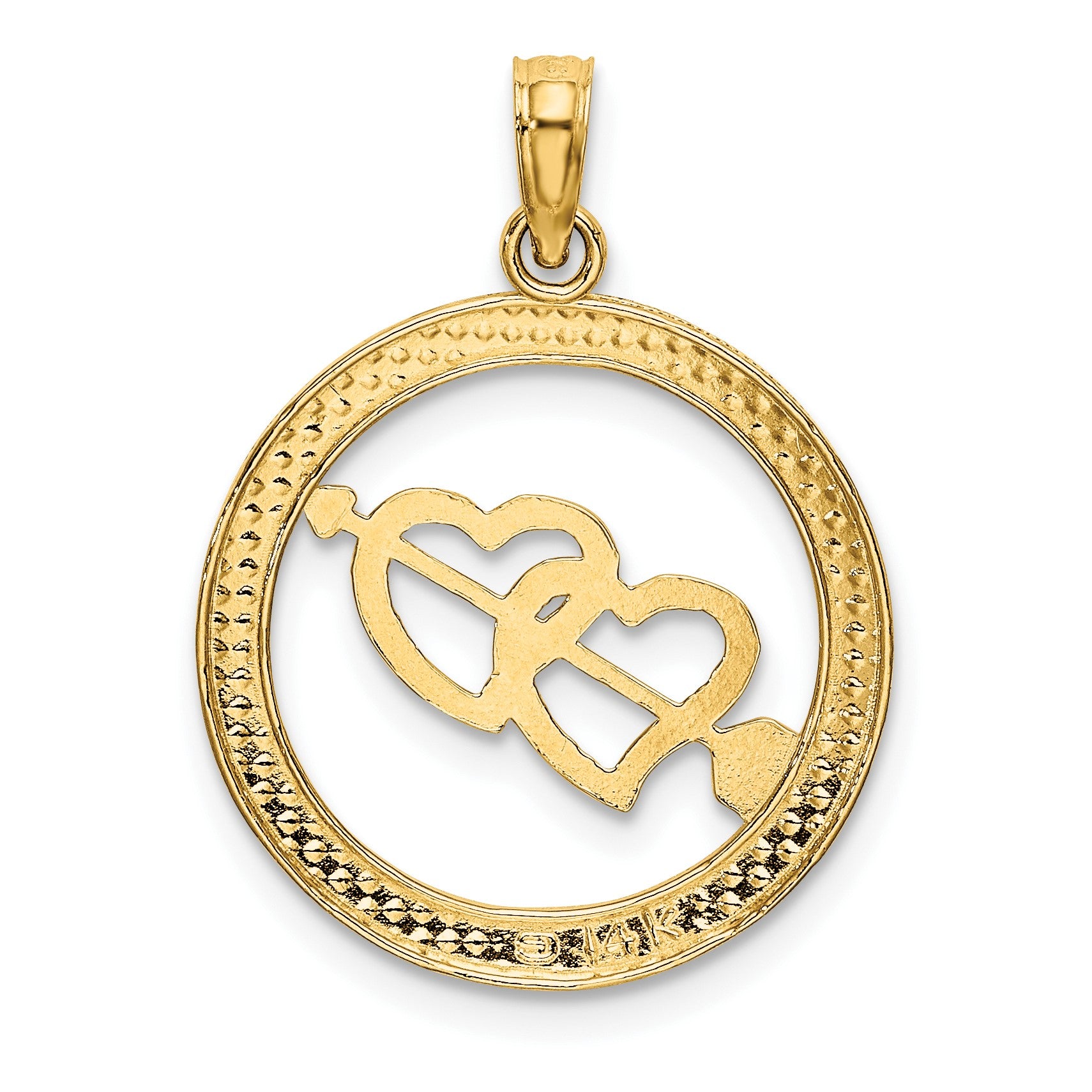 14k and White Rhodium Diamond-cut Heart and Arrow Charm
