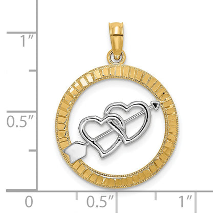 14k and White Rhodium Diamond-cut Heart and Arrow Charm