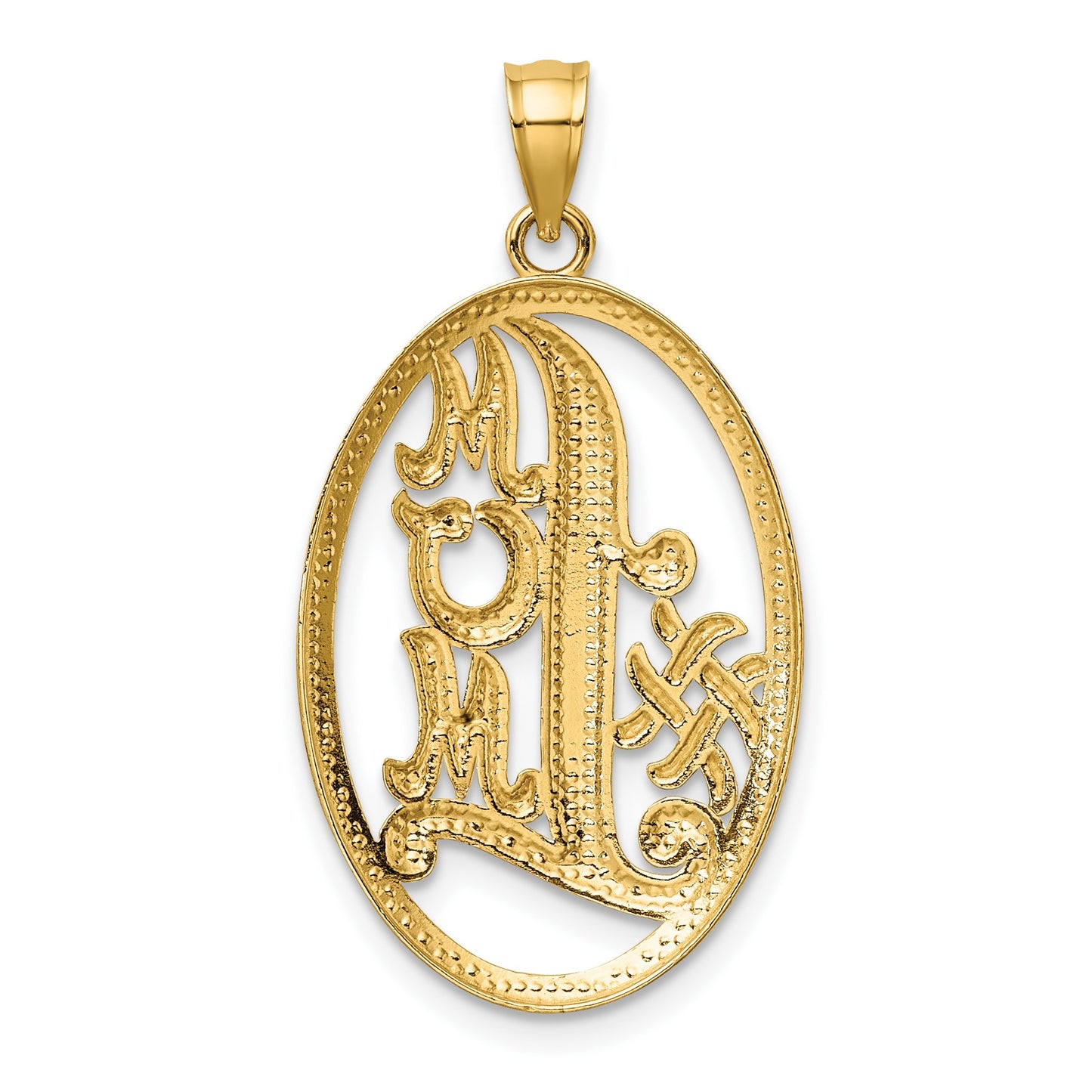 14k with White Rhodium #1 MOM Oval Charm