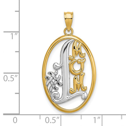 14k with White Rhodium #1 MOM Oval Charm