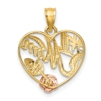14k Two-tone with White Rhodium #1 MOM with Flower Heart Charm