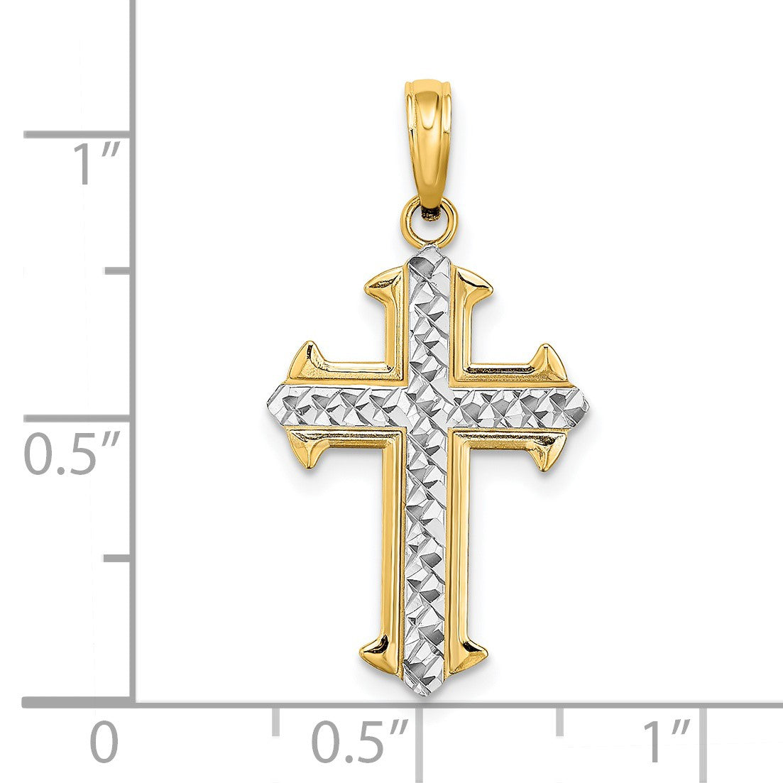 14K and White Rhodium Diamond-cut Cross Charm