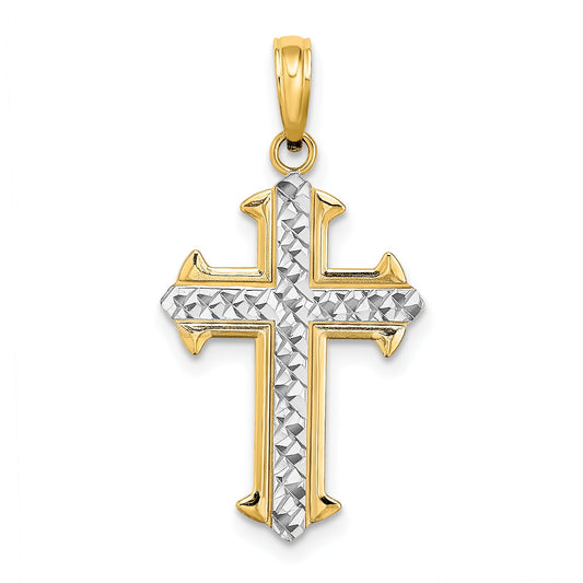 14K and White Rhodium Diamond-cut Cross Charm