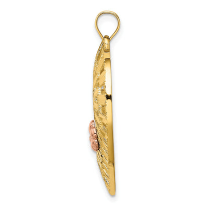 14k Two-tone with White Rhodium Diamond-cut MOM with Flower Heart Charm