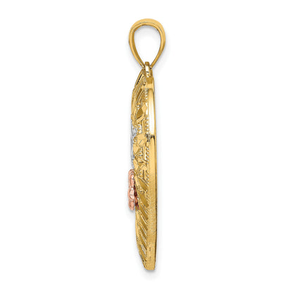 14k Two-tone with White Rhodium NANA Heart with Flowers Charm