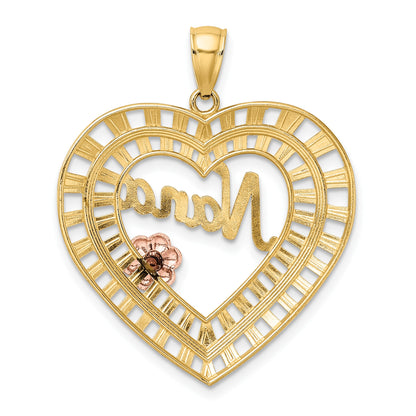 14k Two-tone with White Rhodium NANA Heart with Flowers Charm