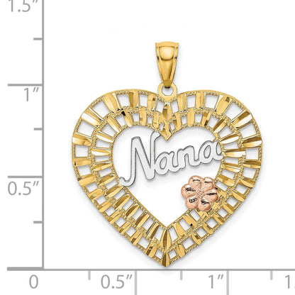 14k Two-tone with White Rhodium NANA Heart with Flowers Charm