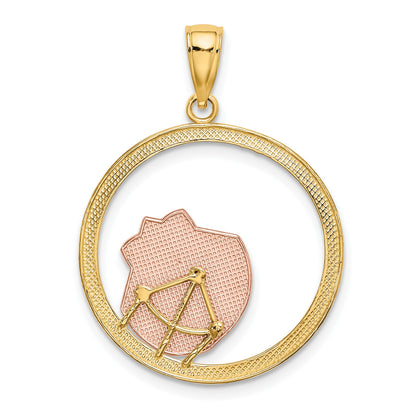 14K Two-tone and White Rhodium Scallop Shell In Circle Charm