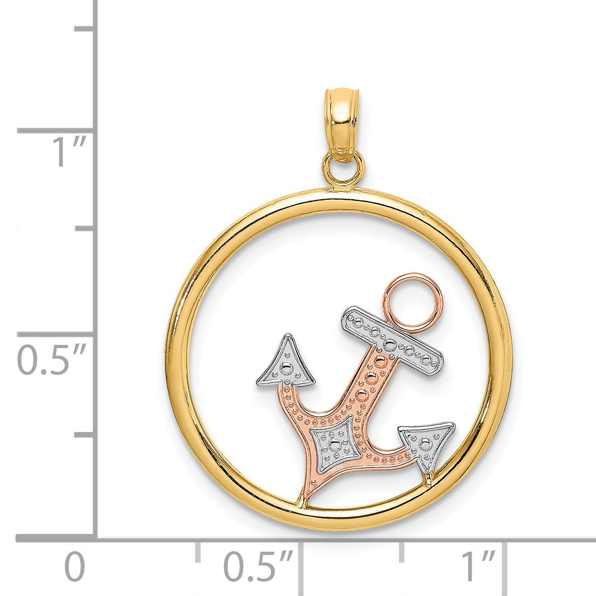 14K Two-tone with White Rhodium Anchor In Circle Charm