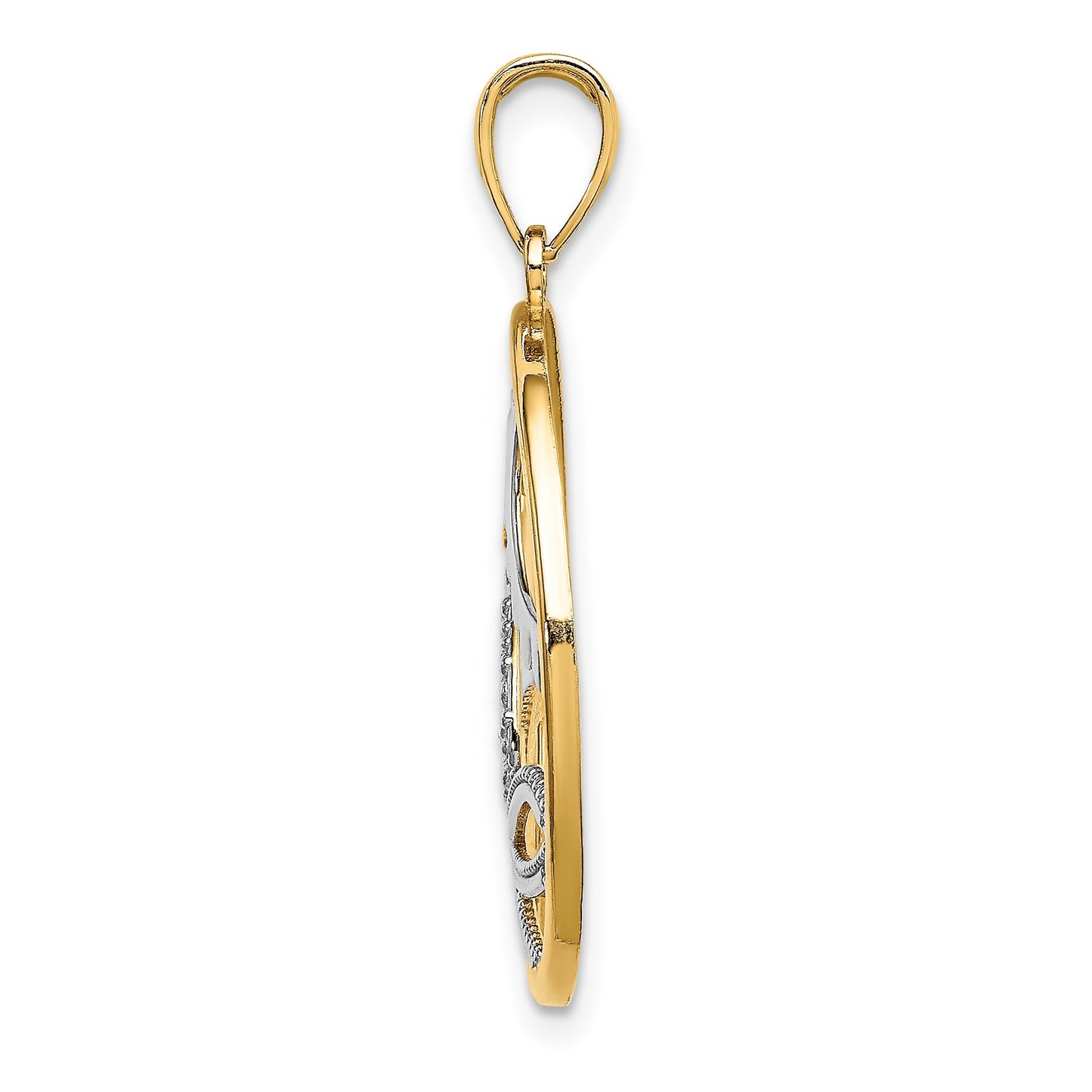 14k and White Rhodium Sun/Sailboat/Water/Seagulls in Circle Charm