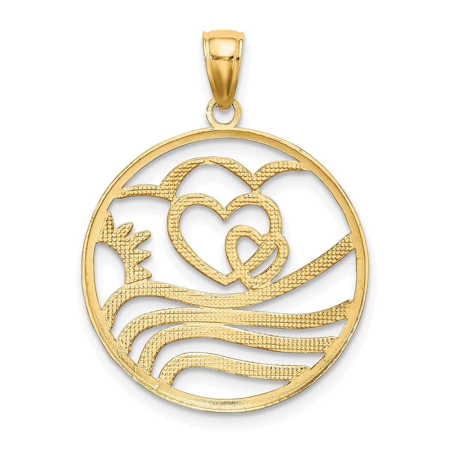14k and White Rhodium Sunset/Hearts/Water in Circle Charm