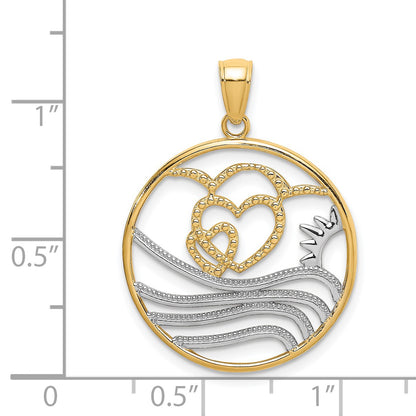 14k and White Rhodium Sunset/Hearts/Water in Circle Charm