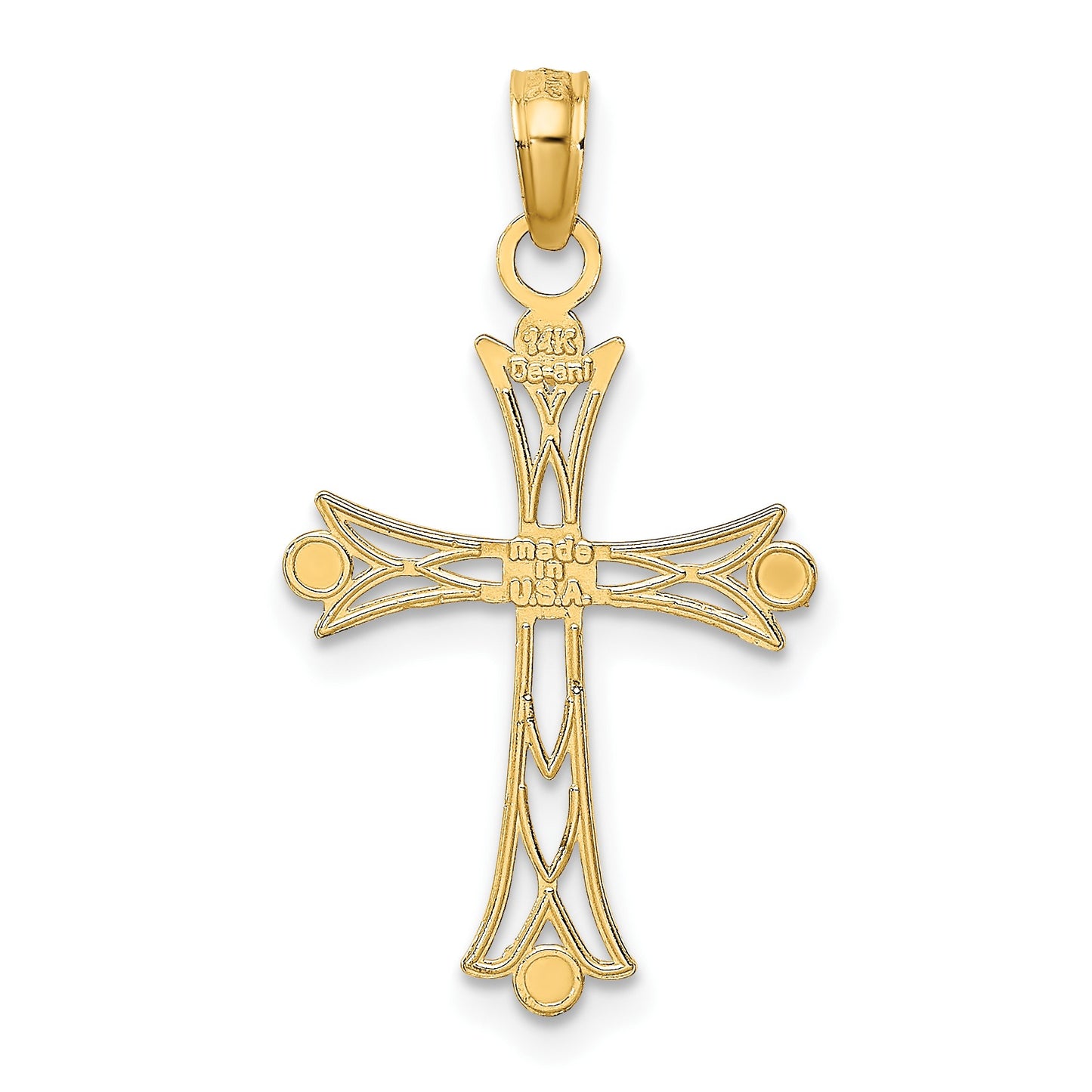 14K and White Rhodium Textured Cross Charm