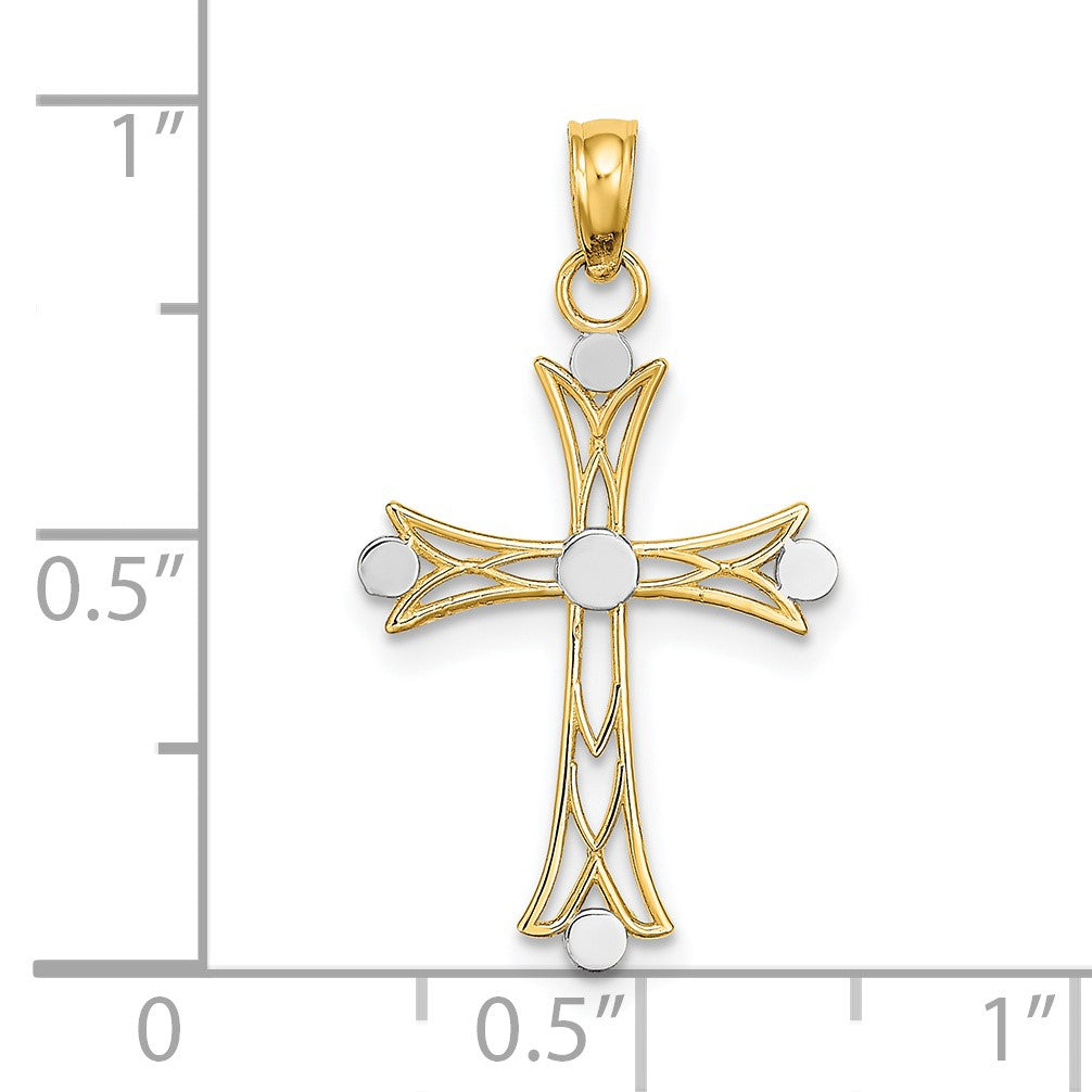 14K and White Rhodium Textured Cross Charm
