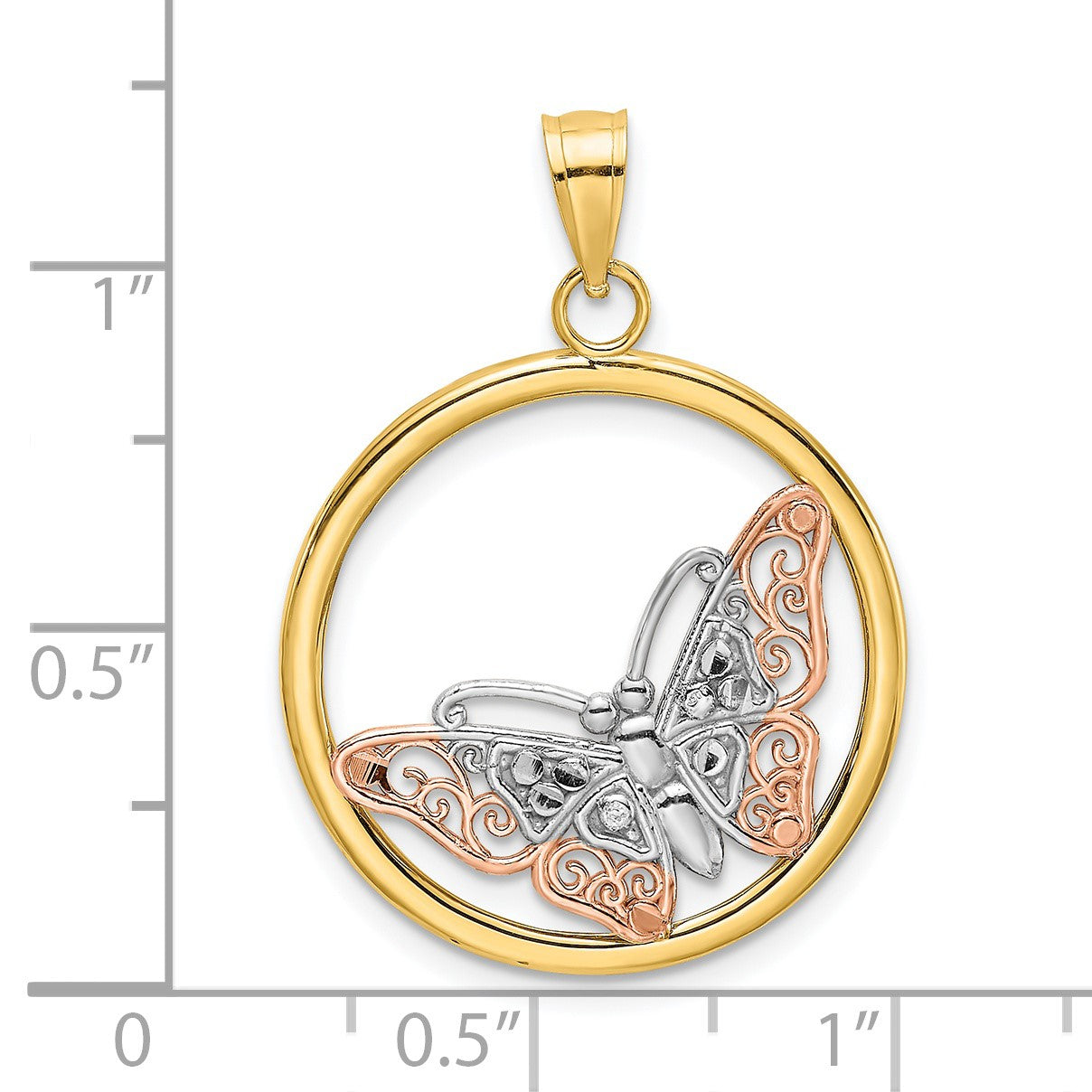14k Two-tone with White Rhodium Butterfly In Round Frame Charm