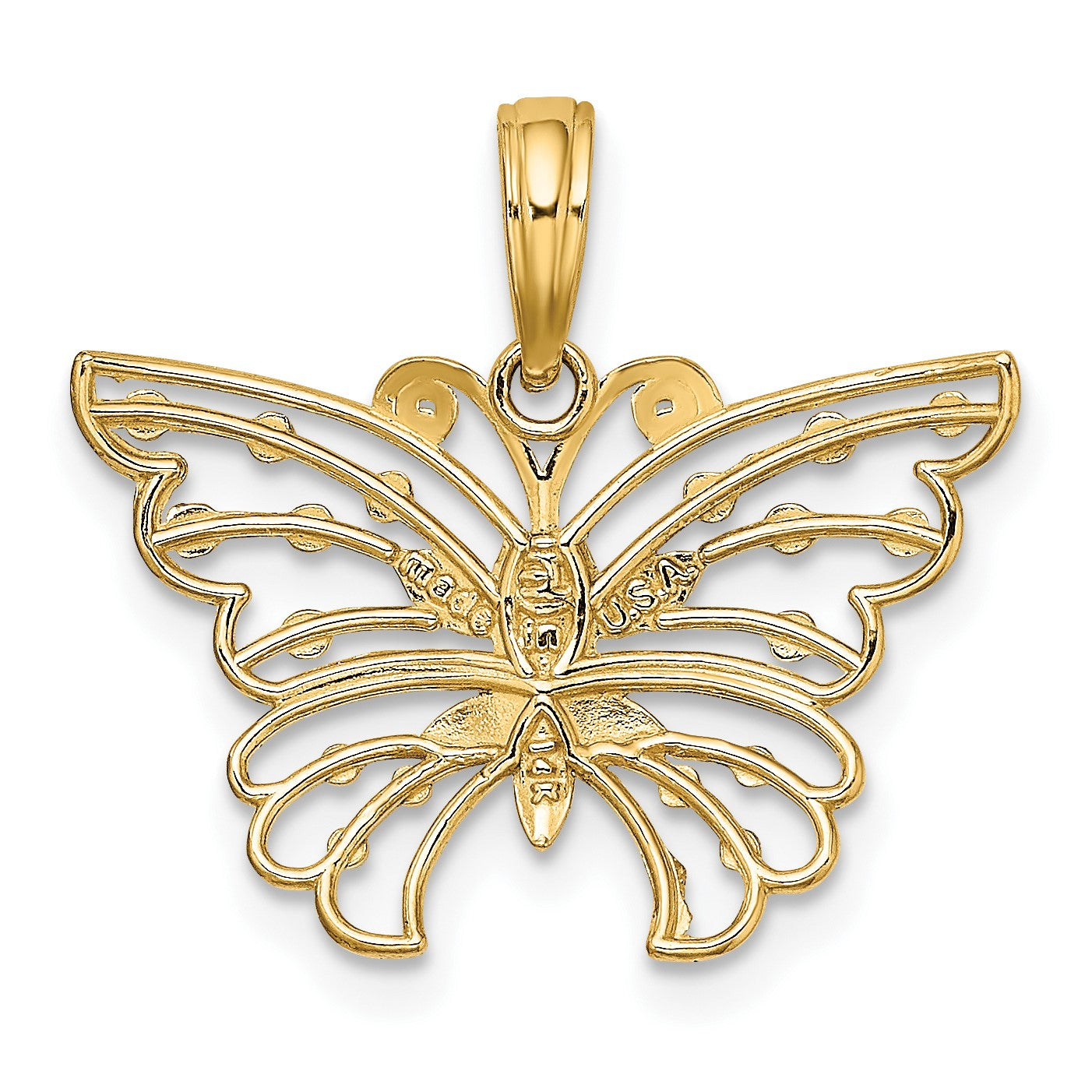14k and White Rhodium Diamond-cut Butterfly Charm