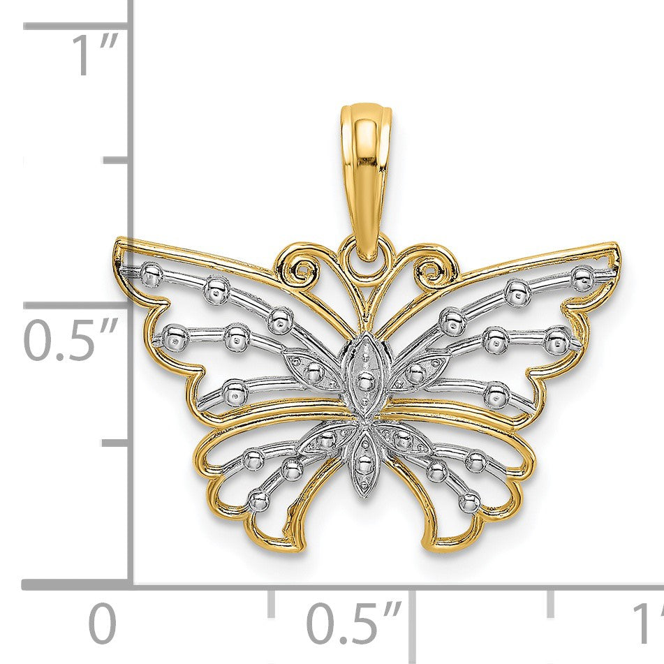 14k and White Rhodium Diamond-cut Butterfly Charm