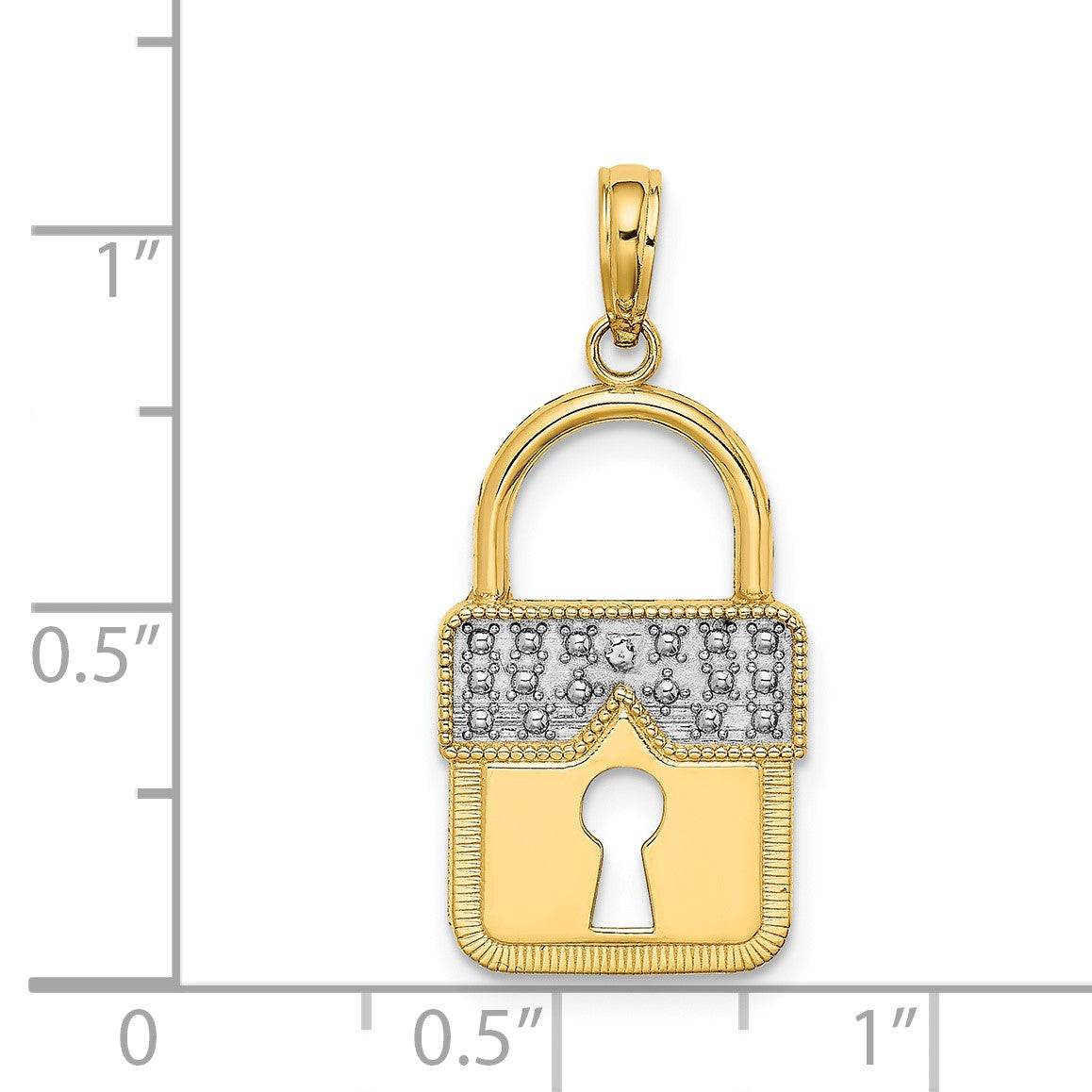 14k and White Rhodium Lock Charm
