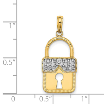 14k and White Rhodium Lock Charm