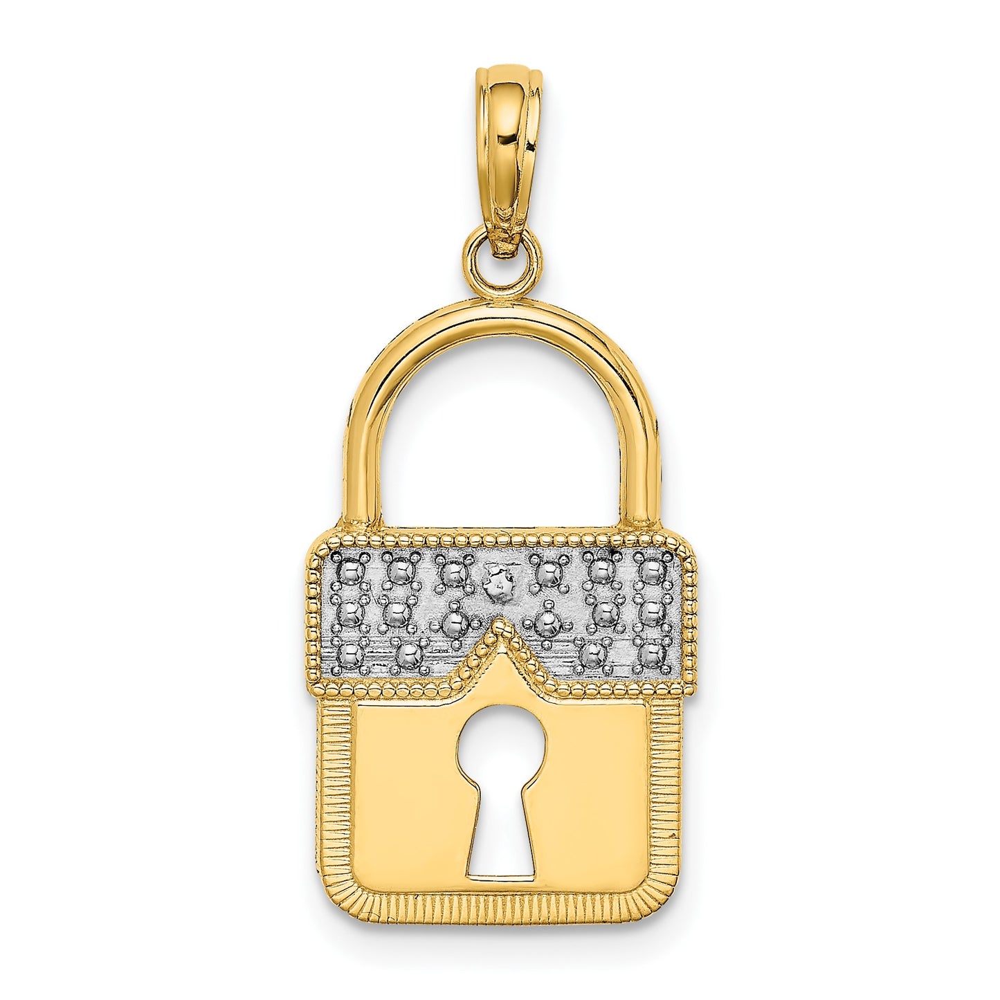 14k and White Rhodium Lock Charm